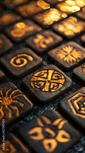 Adinkra Symbols Etched into Wood
