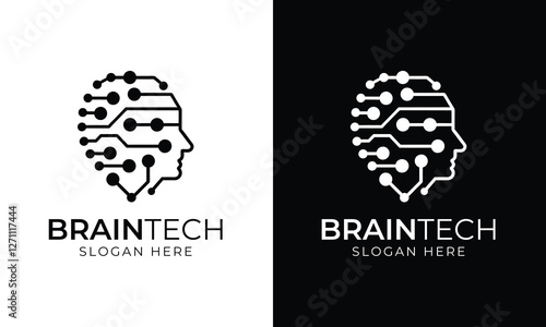 Modern Brain Tech Logo Design with Circuitry and Futuristic Elements, vector illustration