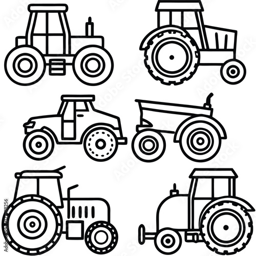 Tractor Vector Icons in Line Art Style