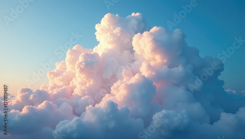 White fluffy clouds against a deepening blue sky at dusk, dusk, gentle