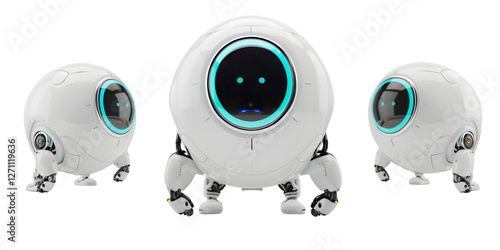Futuristic Mini AI Robot with Glossy White Body and Blue LED Accents