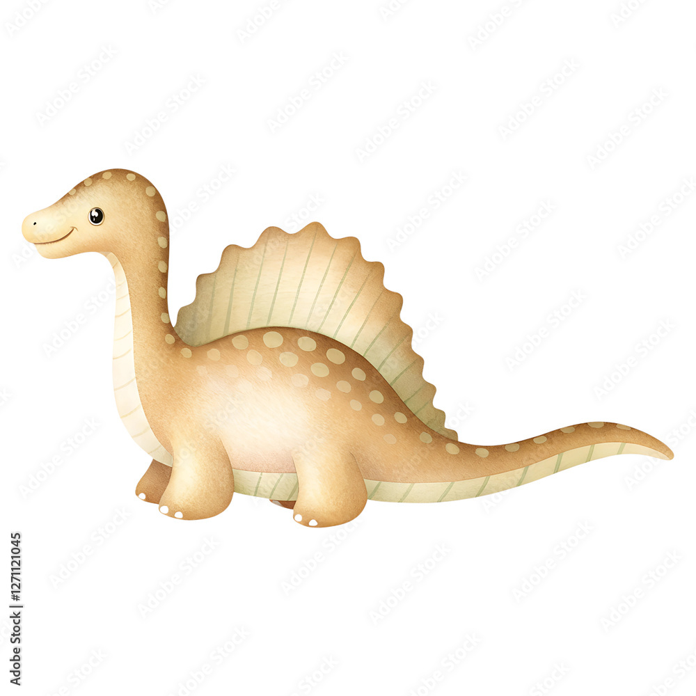 Naklejka premium Cute Watercolor Spinosaurus Illustration - Adorable Dinosaur Clipart