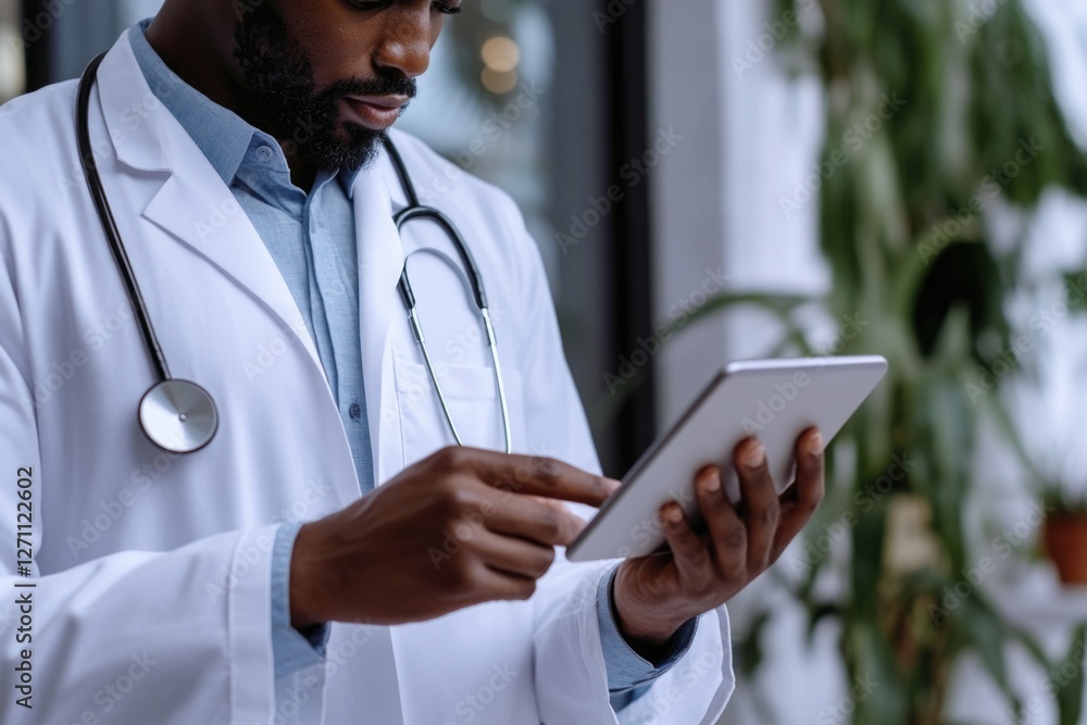 A scientist working on a tablet computer in a laboratory setting, possibly reviewing research data or writing reports A scientist working on a tablet computer in a laboratory setting, possibly reviewing research data or writing reports