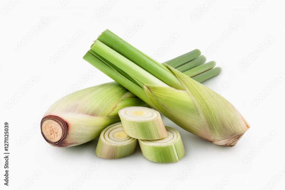 Fresh cut lemongrass isolated on white background with clapping path full of depth of field Fresh cut lemongrass isolated on white background with clapping path full of depth of field