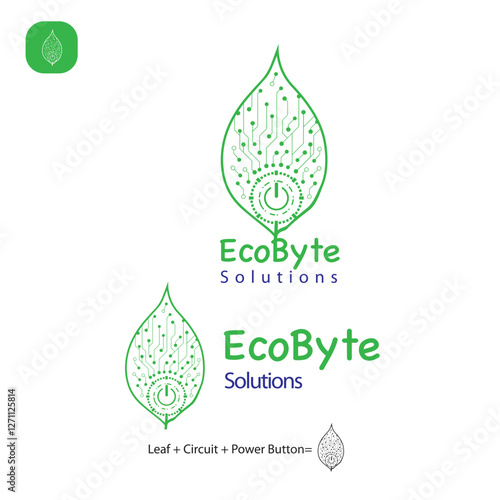 Leaf + Circuit and Power Button combine Creative Combination mark Logo Design.