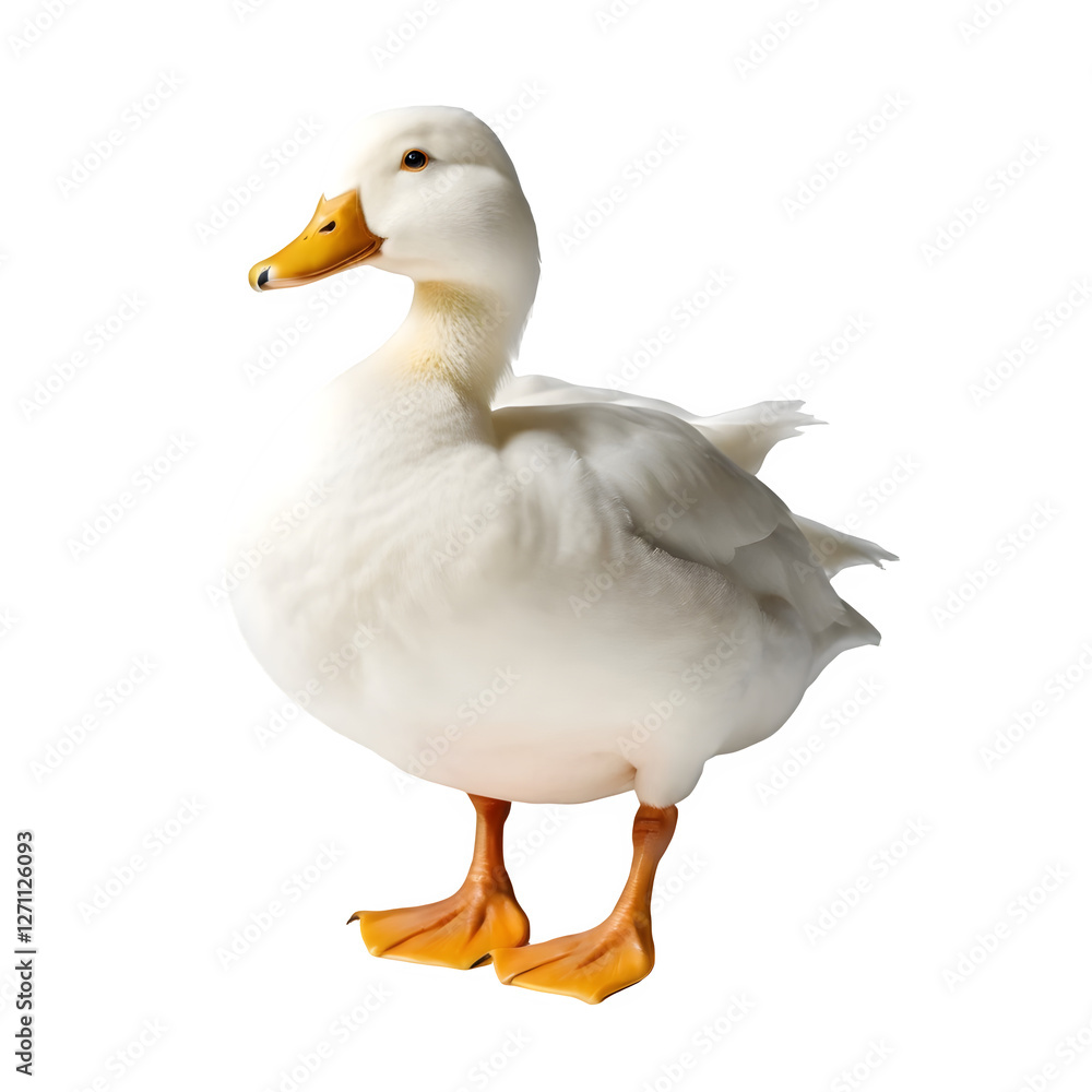A realistic white duck standing gracefully on a transparent background PNG A realistic white duck standing gracefully on a transparent background PNG