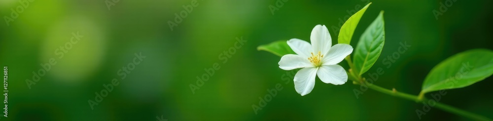 Obraz premium Green stem supporting a solitary white jasmine in full bloom, flower, foliage