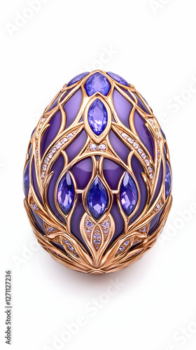 Wallpaper Mural Ornate egg with gems. Luxurious purple and gold gift for Easter on white bg Torontodigital.ca