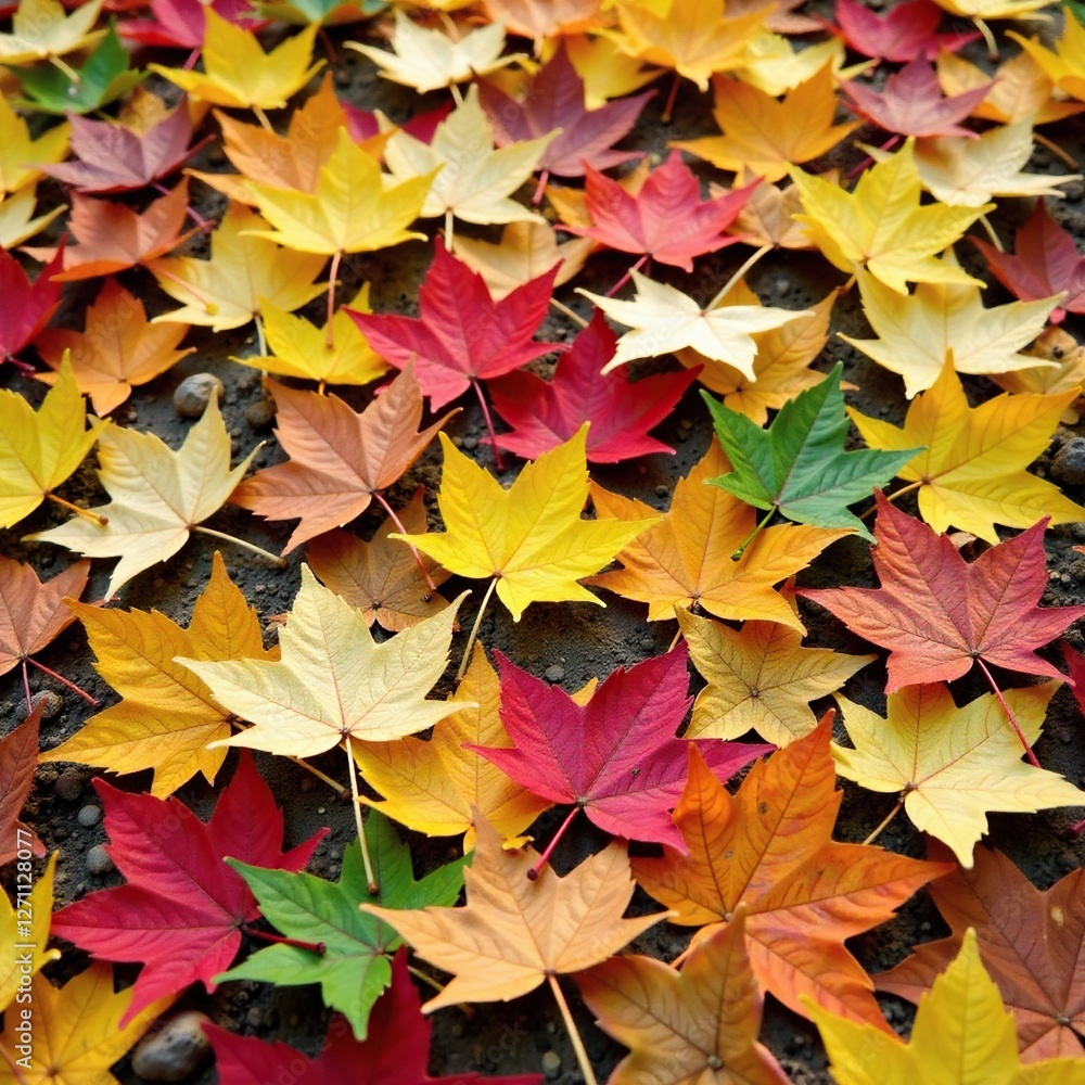 Fototapeta premium Colorful spring leaves scattered across the ground, foliage, fall leaves, growth