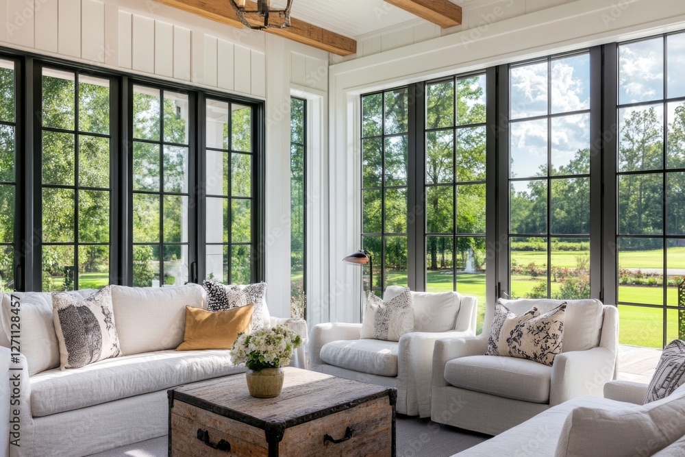 Φωτογραφία A warm and inviting living room with comfortable furniture and large windows all