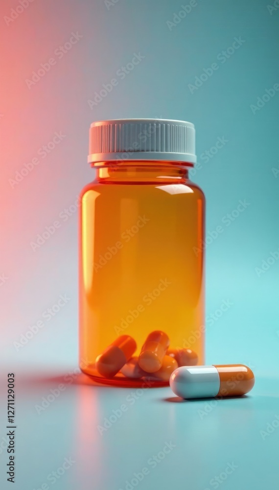 Empty pill bottle with a single pill remaining, emptiness, isolation