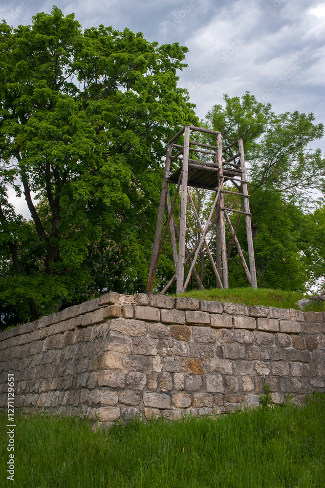 buttress, wooden observation tower on the fortification wall of Zbarazh Castle, 16th century