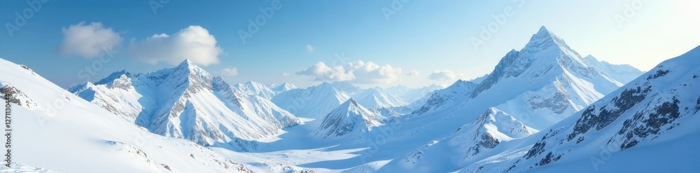Obraz premium Clouds drift lazily across the sky of a frozen mountain range, snow, peaceful, mountains