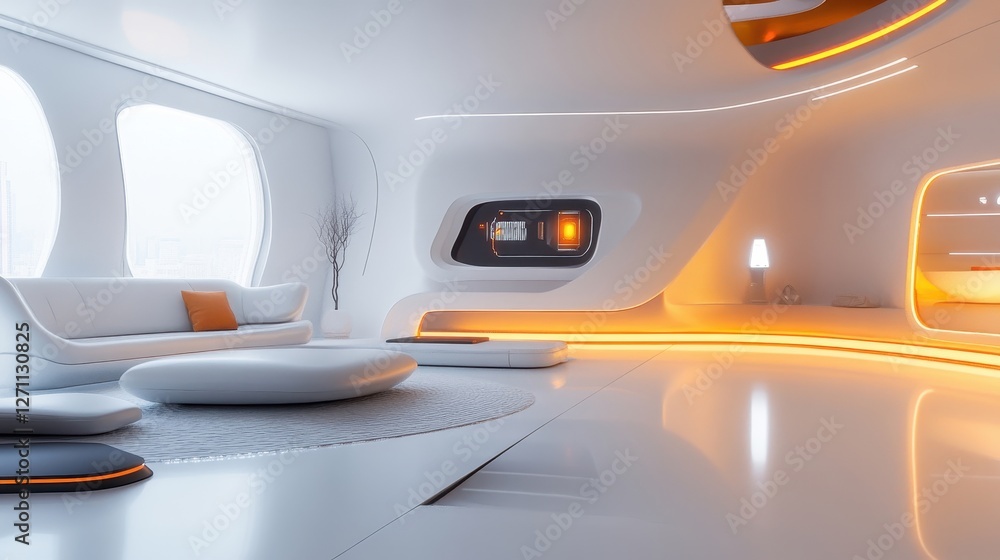 Fototapeta premium Futuristic Living Room with Smart Technology Accents