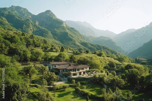 Wallpaper Mural Serene Mountain Villa nestled in a lush valley Torontodigital.ca