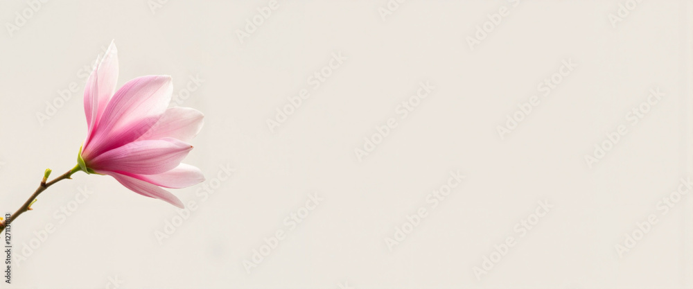 Naklejka premium Delicate magnolia blossom showcasing beauty on neutral background, purity