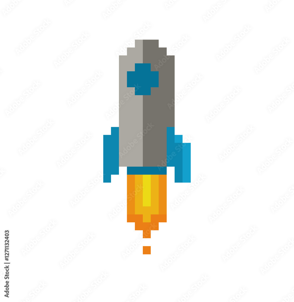 Starship in space pixel art vector illustration, Starship in space pixel art vector illustration,