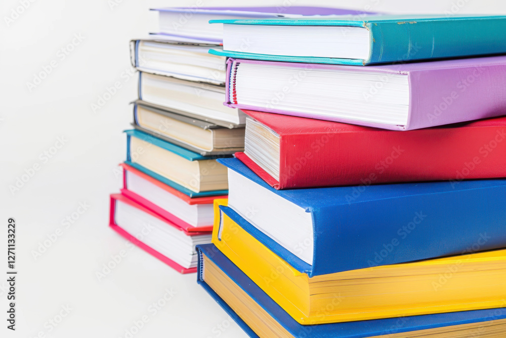 A stack of colorful hardcover books arranged in a neat pile, perfect for education, learning, and reading concepts. A stack of colorful hardcover books arranged in a neat pile, perfect for education, learning, and reading concepts.