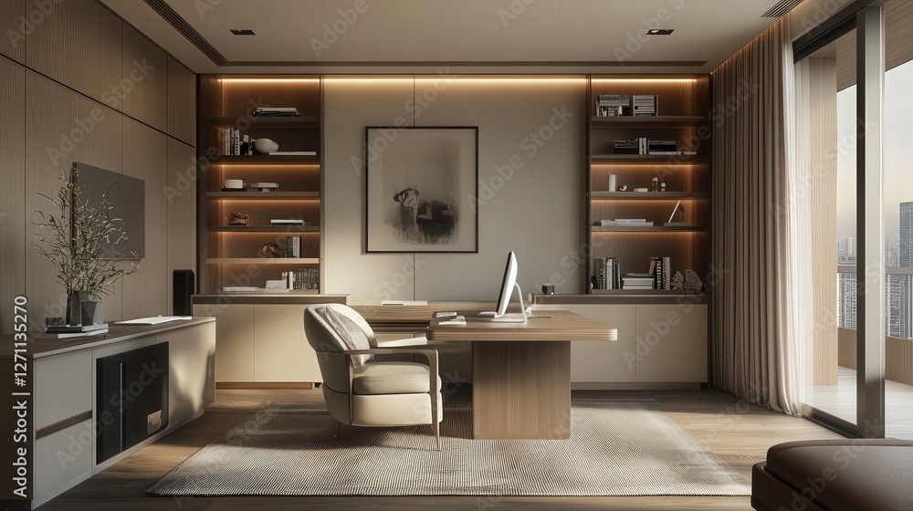 Fototapeta premium stylish home office with minimalist and smart devices.