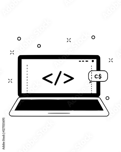 Laptop computer with coding icon vector illustration