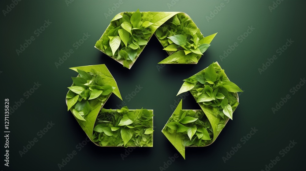 A clean recycling symbol composed of vibrant green leaves, set against a light background, highlighting environmental sustainability. A clean recycling symbol composed of vibrant green leaves, set against a light background, highlighting environmental sustainability.