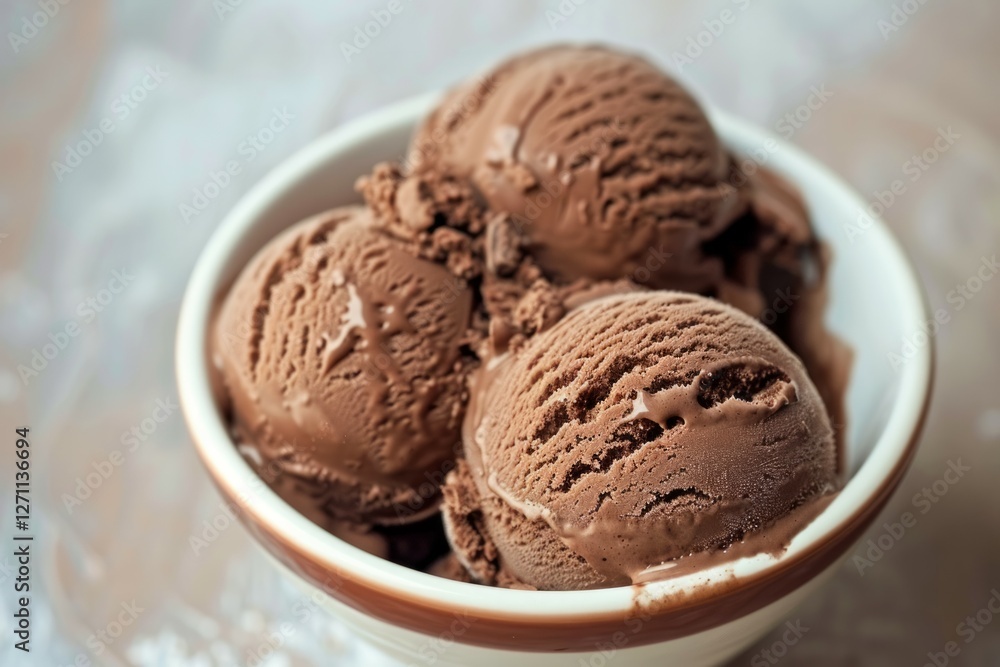 Chocolate ice cream in white bowl. AI generated Chocolate ice cream in white bowl. AI generated