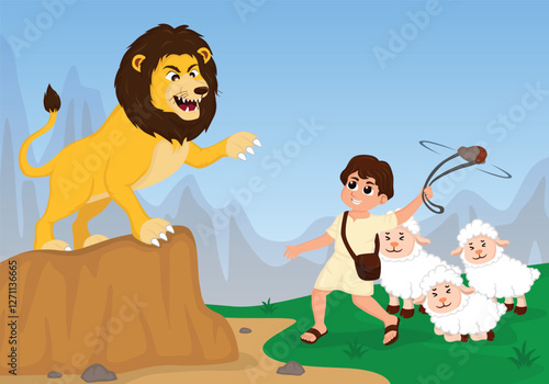 illustration of David fighting the lion from the bible story