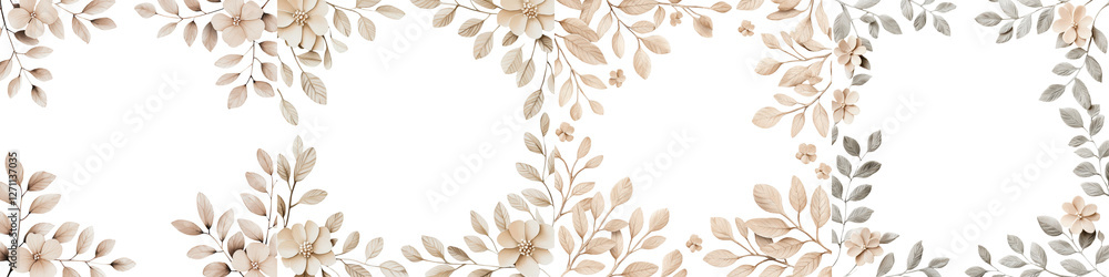 Gorgeous minimalist floral background with delicate white beige and taupe leaves flowers and botanical elements Soft organic and elegant design perfect for spring summer wedding and other Gorgeous minimalist floral background with delicate white beige and taupe leaves flowers and botanical elements Soft organic and elegant design perfect for spring summer wedding and other