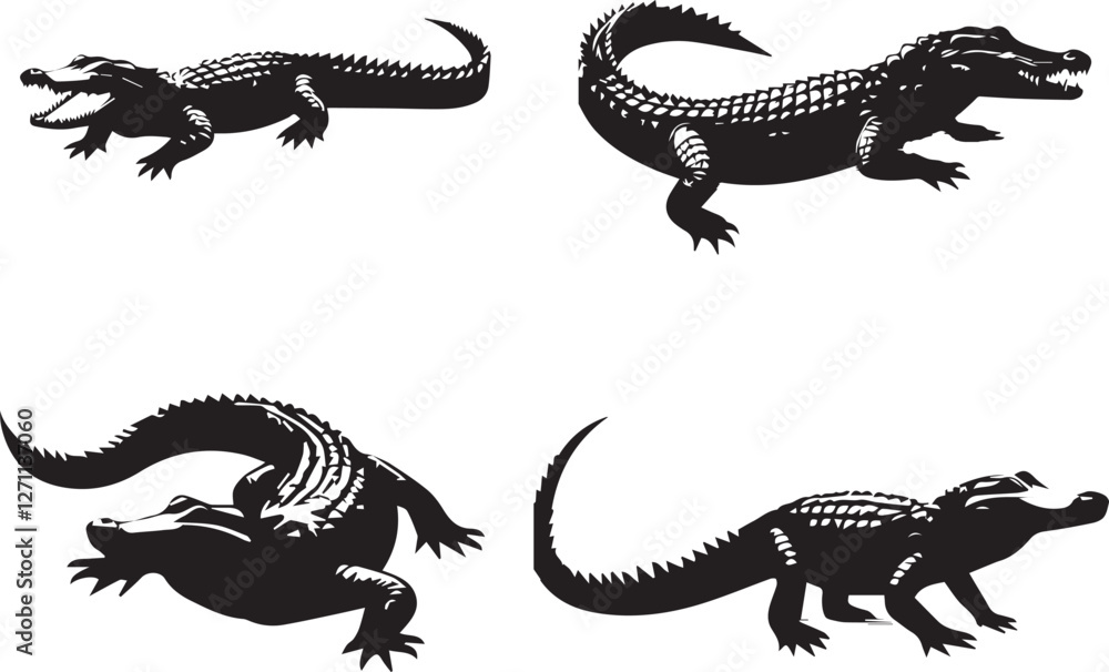 Fototapeta premium Crocodile silhouette vector EPS SET