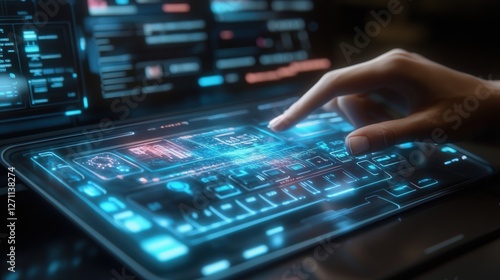 Wallpaper Mural futuristic keyboard that projects a 3D holographic interface for typing. Torontodigital.ca