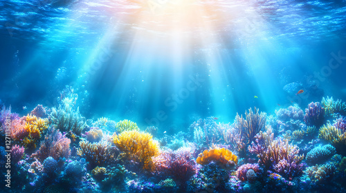 Wallpaper Mural Sunlight underwater illuminates coral reef life. Use for marine conservation Torontodigital.ca