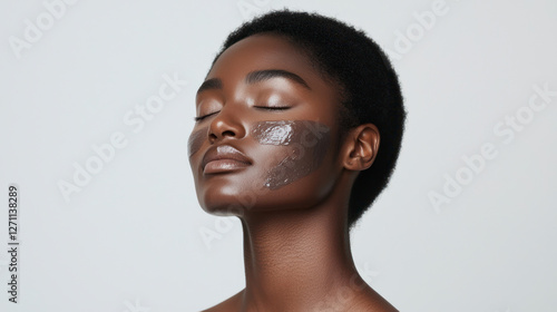 Black woman with facial mask enjoying a skincare beauty routine