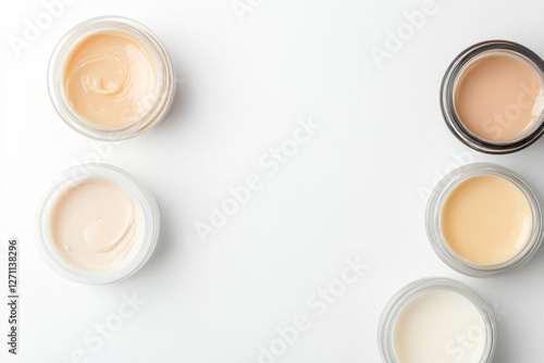 Natural cosmetic ingredients in a minimal flat lay composition