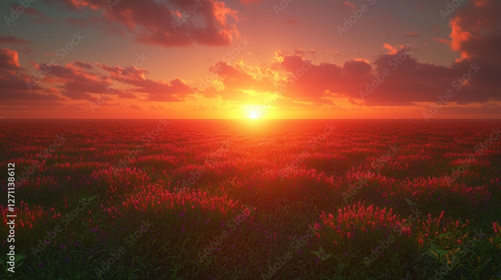 Sunset over red wildflowers field Sunset over red wildflowers field