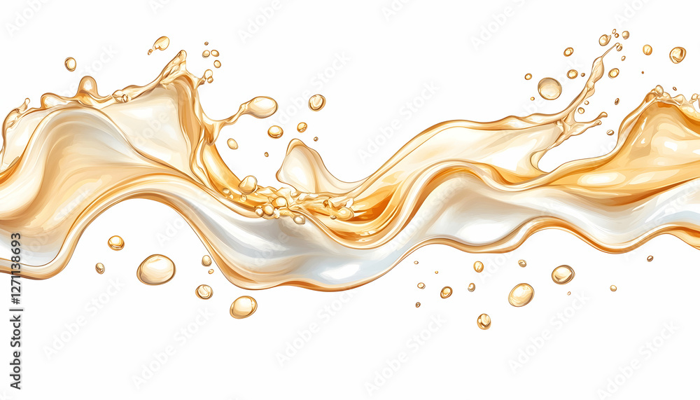 Swirls of beige and white liquid splashing on clean backdrop. Advertising concept Swirls of beige and white liquid splashing on clean backdrop. Advertising concept