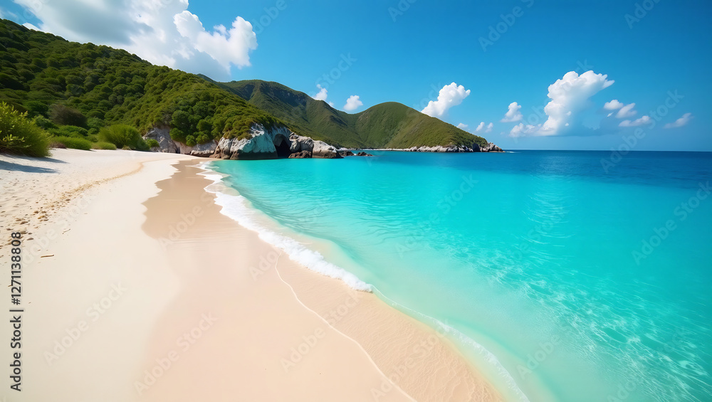 Fototapeta premium A photograph of a pristine beach with clear blue water, emphasizing the importance of ocean conservation.