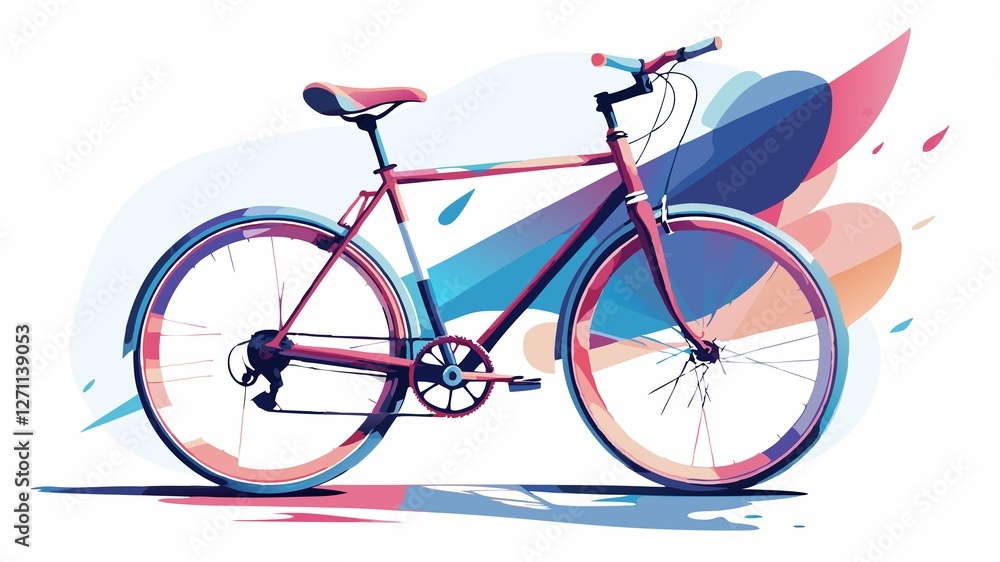 Fototapeta premium The metallic sheen of a bicycle's frame reflects the vibrant hues of a graffiti-covered wall, its clean lines and simple design creating a captivating contrast to the bold and expressive artwork, cre