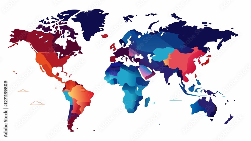 Fototapeta premium The intricate details of a detailed world map are beautifully highlighted by the vibrant colors used to depict the diverse geography of the world, with each continent clearly labeled, creating a visu
