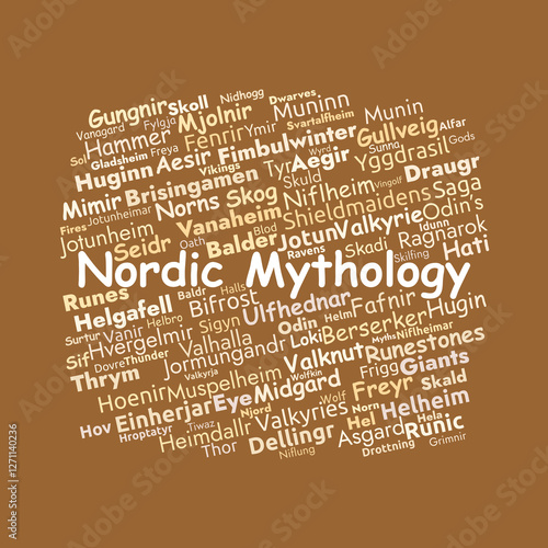 Fotografie Nordic Mythology Word Cloud