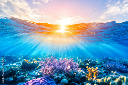 Wallpaper Mural Underwater view of coral reef with sun rays filtering through the water for tourism Torontodigital.ca
