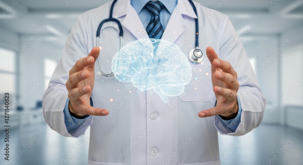 Doctor's Hands Gently Hold a Serene, Glowing Brain Image Doctor's Hands Gently Hold a Serene, Glowing Brain Image