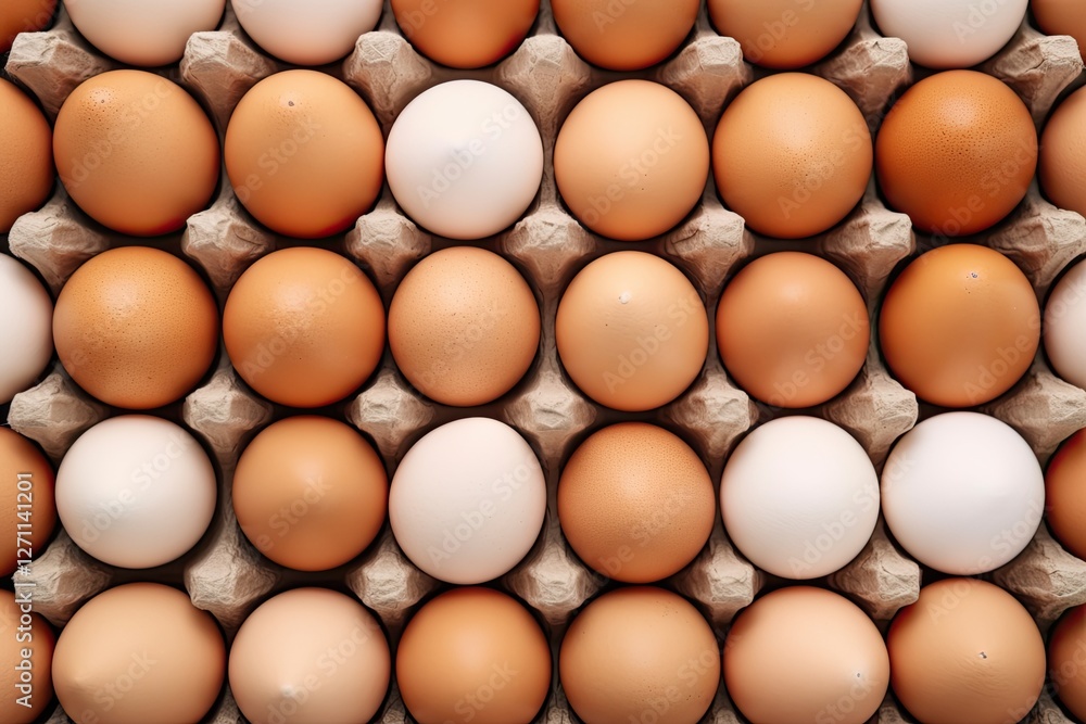 Top view of cartons filled with fresh raw chicken eggs Top view of cartons filled with fresh raw chicken eggs