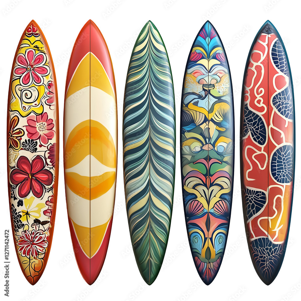 Set of Colorful Surfboards with Unique Patterns, Isolated on transparent background Set of Colorful Surfboards with Unique Patterns, Isolated on transparent background