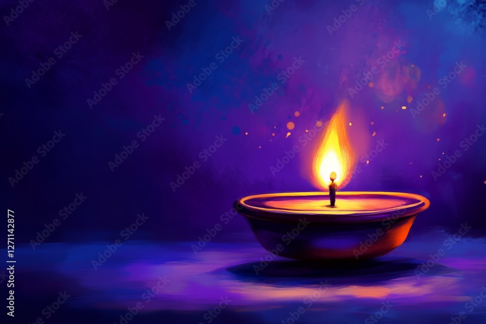 Illuminated Oil Lamp on Dark Background Illuminated Oil Lamp on Dark Background