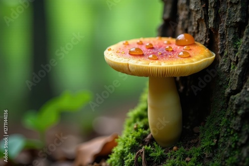 Pleurotus ostreatus fruiting body on tree trunk, mushroom, forest, biology photo