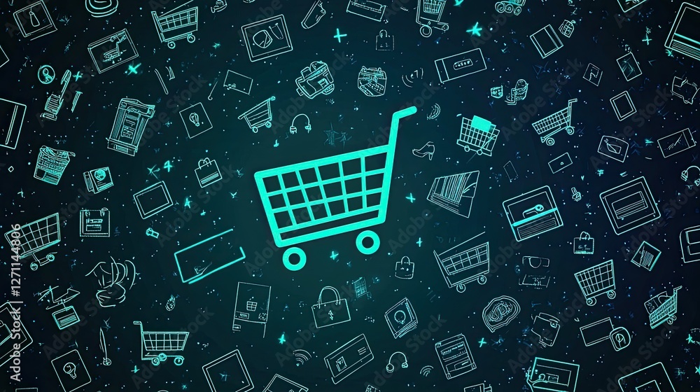 a background featuring shopping cart icons, payment symbols, and online shopping visuals. a background featuring shopping cart icons, payment symbols, and online shopping visuals.