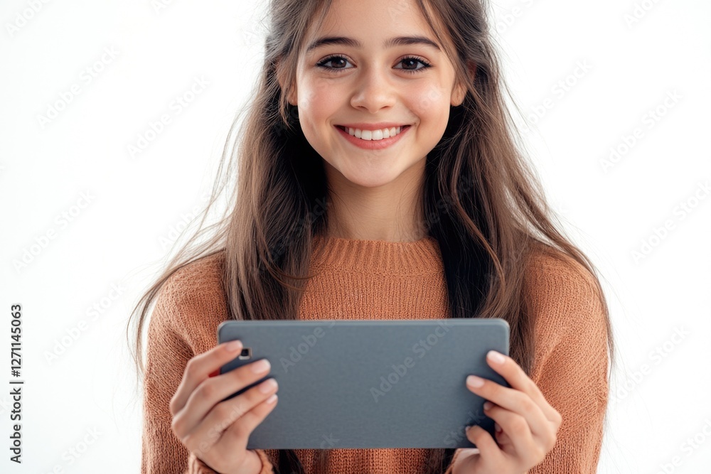 Young girl holding a tablet computer, great for educational or digital theme images Young girl holding a tablet computer, great for educational or digital theme images