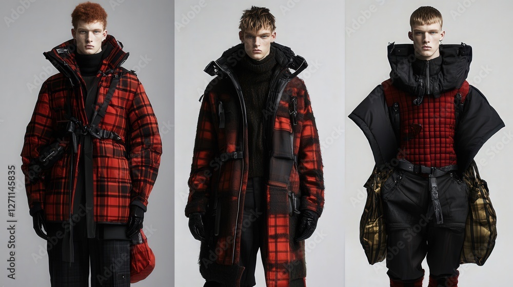 Obraz premium futuristic interpretation of plaid patterns in men's fashion.