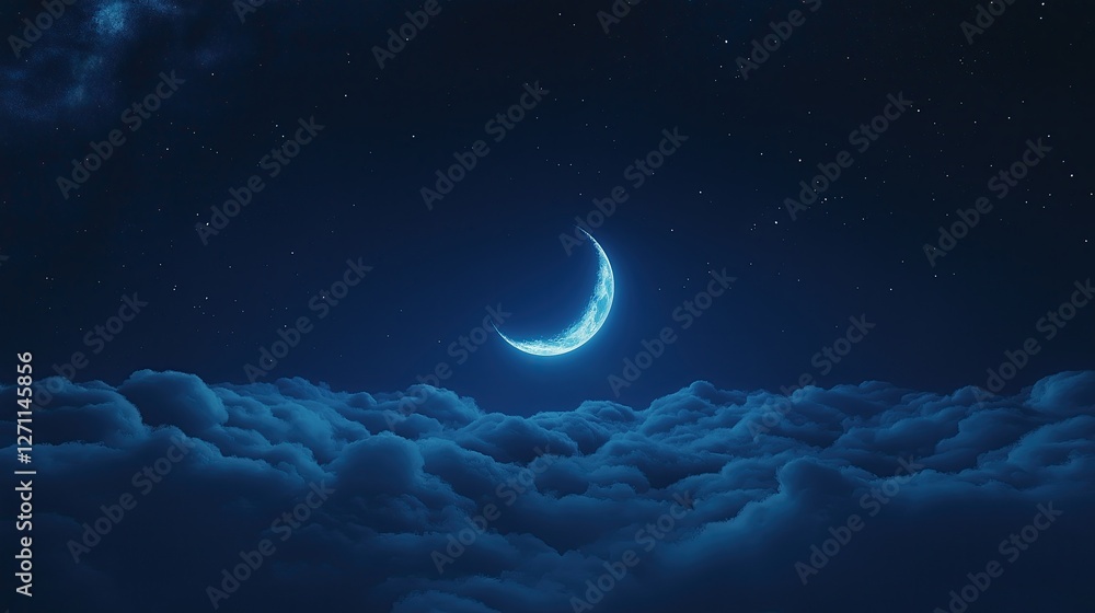 Dreamy night sky with crescent moon. Dreamy night sky with crescent moon.