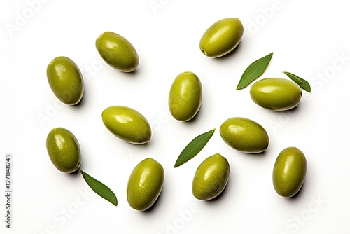 Wallpaper Mural Top view of isolated green olives on white background in a flat lay Torontodigital.ca